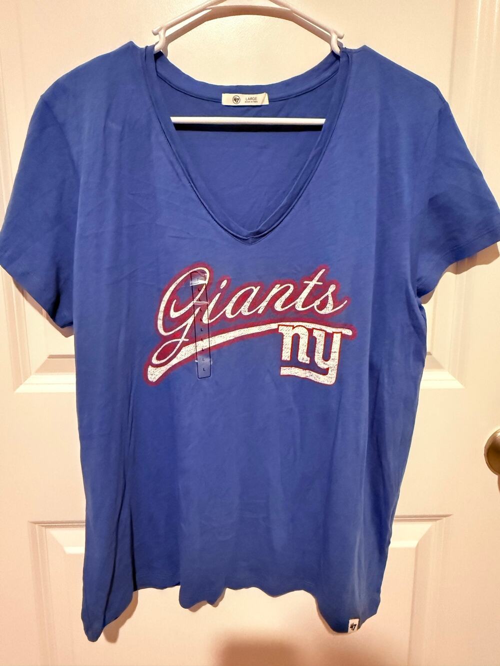’47 Brand New York Giants Women’s Large Blue V-Neck T-Shirt NFL NWOT